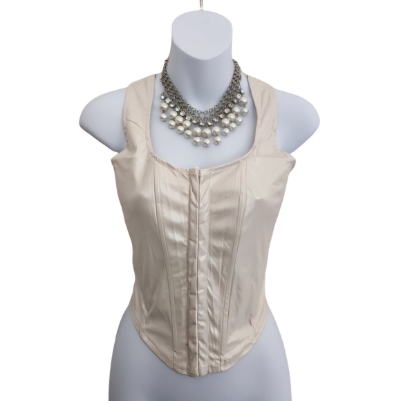 PEARLY ☆ FAUX LEATHER ☆ HOOK & EYE ☆ BUSTIER TOP ☆ M ☆ NWOT - Picture 4 of 8